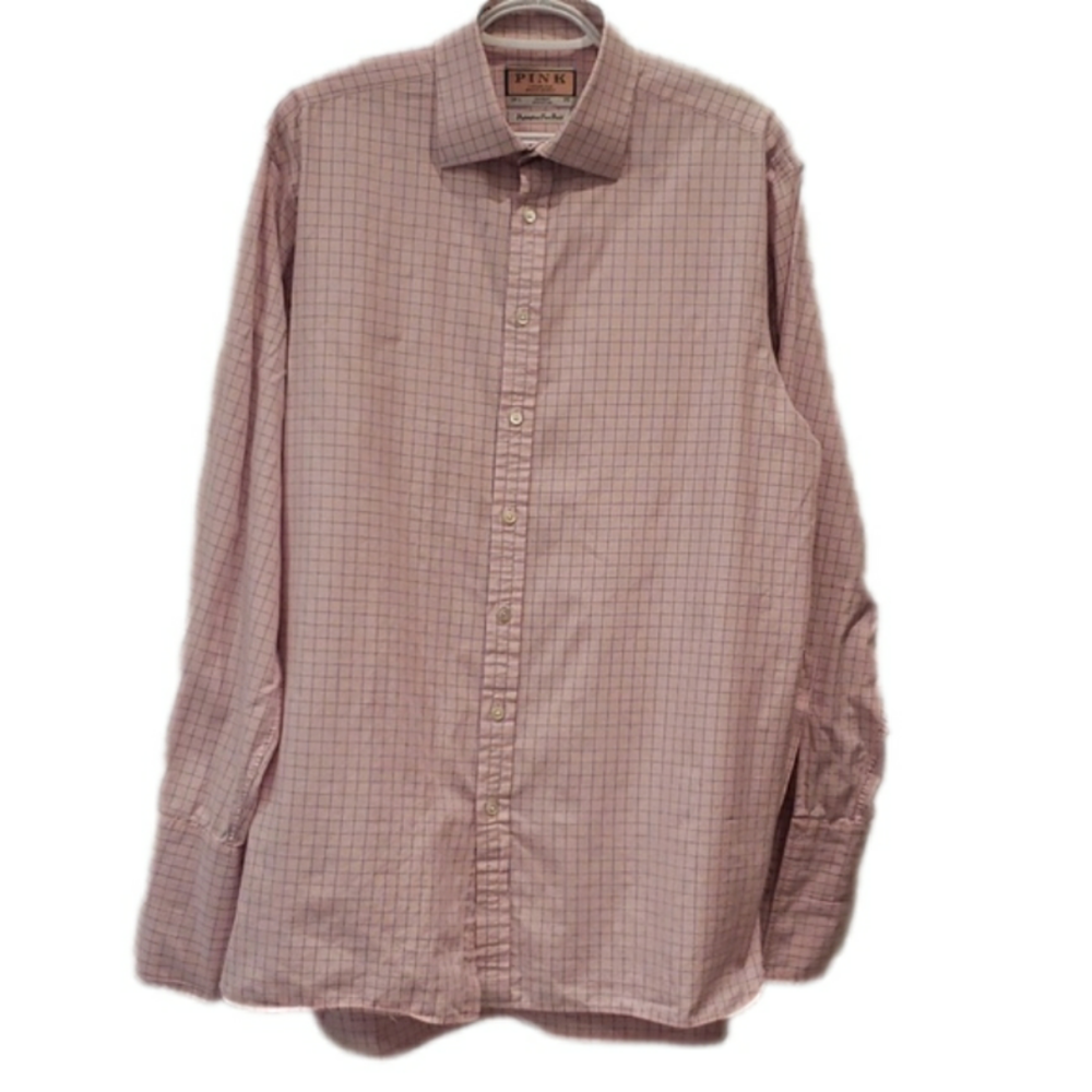 Pink Thomas Pink Dress Shirt Superfine Two Fold Pink Shirt Blue Checkered